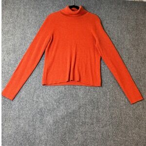 Kenar 100%‎ Cashmere Turtleneck Sweater Ribbed Knit Pullover Orange Women's M